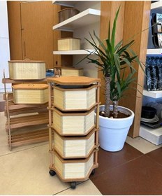 Resim Ahşap Altıgen Sebzelik 4 Katlı Yana Açılır Patates Soğan Tekerlekli Sebzelik Krem Krem 