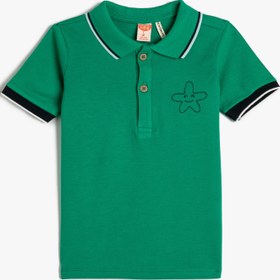 Resim Erkek Bebek Polo Tişört Kısa Kollu İşleme Detaylı Pamuklu 