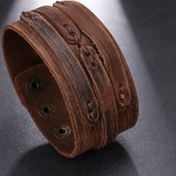 Resim Erkekler için Örgülü Hakiki Deri Bilezik - Ayarlanabilir El Yapımı Geniş Manşetli Metalik Halkalı, Günlük ve Resmi Kıyafetler İçin Dayanıklı Vintage Tarzı Moda Aksesuarı, Pürüzsüz Dokulu Vintage Deri Bileklik 