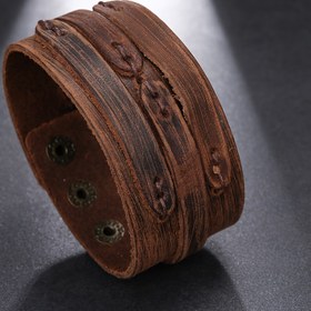 Resim Erkekler için Örgülü Hakiki Deri Bilezik - Ayarlanabilir El Yapımı Geniş Manşetli Metalik Halkalı, Günlük ve Resmi Kıyafetler İçin Dayanıklı Vintage Tarzı Moda Aksesuarı, Pürüzsüz Dokulu Vintage Deri Bileklik 