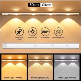 Resim Beyaz Renk 4 Led 50 Cm Hareket Sensörlü Led Işık Tezgah Altı Ofis Ev Led Lamba Çok Renkli 