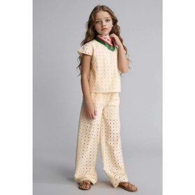 Resim DeFacto Regular Fit Esnek Bantlı Paça Brode Ecru Pantolon Kız Çocuk G0894A826HS 