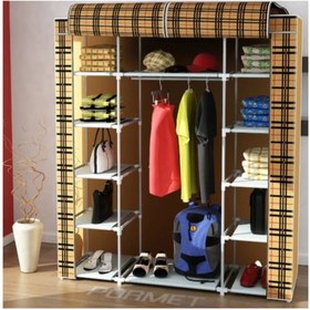 Resim PORMET Güçlendirilmiş Çelik Yapım Çelik Metal Profil Bez Dolap Ekose Desenli 