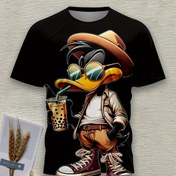 Resim Erkek Rahat Yuvarlak Yaka 3D Baskılı Polyester Tişört, Hafif Esnek Örme Kumaş, 110g/ , Normal Kalıp 
