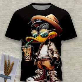 Resim Erkek Rahat Yuvarlak Yaka 3D Baskılı Polyester Tişört, Hafif Esnek Örme Kumaş, 110g/ , Normal Kalıp 