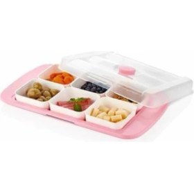 Resim Kapaklı 6'lı Dikdörtgen Plastik Kahvaltılık Seti, Şık ve Pratik Saklama Çözümü 