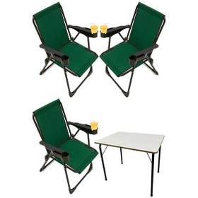 Resim Silva 3 Adet Kamp Sandalyesi Bardaklıklı Lüks Yeşil + MDF Masa Yeşil 