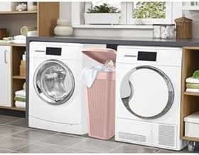 Resim Kapaklı Çamaşır Sepeti Örgü Desen 43 Litre Pudra Pudra 