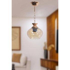 Resim Zincir Modern Tasarım Hol Mutfak Antre Çocuk Odası Altın - Gold Renk Bal Camlı Tekli Avize 