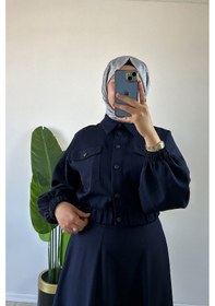 Resim Merve Akyol Moda Bomber Ceketli Etekli Takım Lacivert 