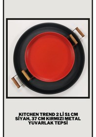 Resim 51 CM Siyah 37 CM Kırmızı 2 Li Metal Yuvarlak Tepsi Sunum Tep . 