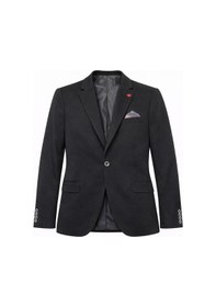 Resim Plus Scorpion Erkek Pamuklu Penye Likralı Tek Düğmeli Çift Yırtmaçlı Blazer Ceket Siyah 