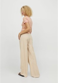 Resim Jack & Jones Kadın Rahat Kalıp Keten Pantolon - Flora 12249649 Cement Bej 