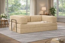 Resim Fitilli Kadife Yataklı Kanepe 100x200 cm - 50 DNS Rebonded Sünger - Silinebilir & Yıkanabilir Kumaş - Tek Kişilik Kanepe Yatak (Bej, 80x160) 