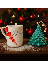 Resim Bk Gift Kişiye Özel İsimli Kabartmalı Kalpli Tasarım Türk Kahvesi Fincanı & Çam Ağacı Mum -1, Sevgiliye Hediye, Ev Hediyesi Kobitmeyencom35603 Bk Gift 