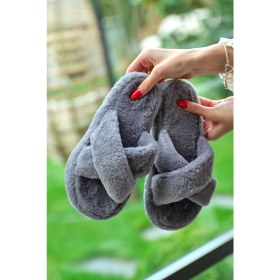 Resim Tonny Black Kadın Füme Çapraz Peluş Ev Terliği 