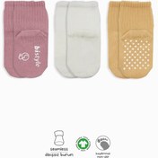 Resim Nessiworld Bistyle Basic Kaymaz Penye Soket Çorap 3'Lü BS10107 Pudra Ekru Somon 
