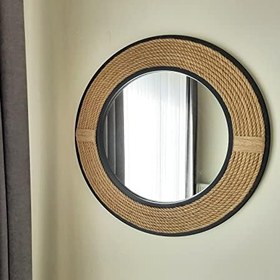 Resim Dfn Wood Siyah Çerçeveli Jut Halatlı Yuvarlak Dekoratif Duvar Salon Banyo Aynası 67 Cm Çap 