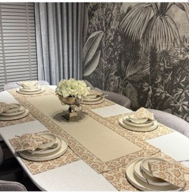 Resim Keten 6 Lı Balca Desen 6 Amerikan Servis & 1 Runner 6 Peçete Çok Renkli 