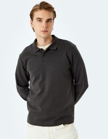 Resim Pamuklu İnterlok Kumaş Polo Yaka Sweatshirt 