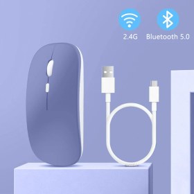 Resim Sneezy Xiaomi Tablet Şarj Edilebilir Sessiz Mouse Bluetooth + 2.4Hz Wifi Kablosuz Mouse Fare 
