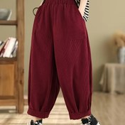 Resim Kadınlar İçin Bordo Renkli Elastik Bel ve Çift Cep Detaylı Kord Harem Pantolon - Makinede Yıkanabilir, Her Mevsim Rahat Giyim 