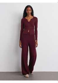 Resim Dilvin 70163 Beli Lastikli Yünlü Triko Pantolon-bordo M. Bordo M. 