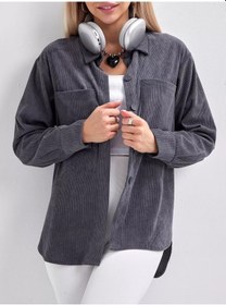 Resim Aruu Mode Kadife Oversize Büyük Beden Gömlek 195925835 Gri 