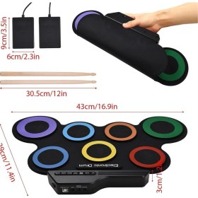 Resim Magicvoice G3002R 7 Ped Gökkuşağı Renkli Elektronik Roll Up Davul Kiti 