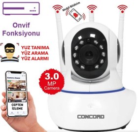 Resim Concord C-630 3.0MP 360 Wi-Fi IP Kamera Türkçe Uygulamalı Bebek Kamerası Android iOS 