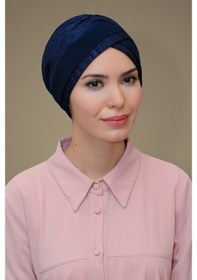 Resim Hürrem Bone Lacivert Pratik Hazır Geçmeli Tesettür Bone Fukuro Piliseli Tek B Lacivert 