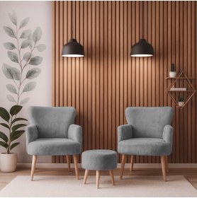 Resim Azra Mobilya Roma Welsoft Yumuşak Kumaş 2 Berjer 1 Puf Seti – Yumuşak Dokulu Modern Konfor - GRİ 