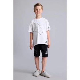 Resim DeFacto %100 Pamuk PlayStation Lisanslı Regular Fit 2'li Beyaz Pijama Takımı Erkek Çocuk H8202A826HS 