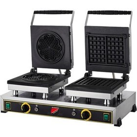 Resim eurofaz Işıkgaz Silverinox Endüstriyel Elektrikli Çiçek Kare Waffle Makinesi 