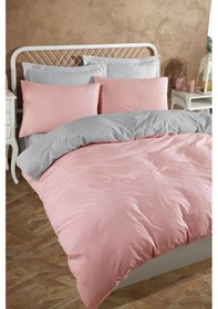 Resim Eponj Home Ütülenir Nevresim Takımı Çift Kişilik Solid Pudra-gri Pembe 