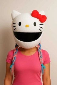 Resim Örgülü Saçlı Hello Kitty Kask Kılıfı Motosiklet Aksesuarı Standart 