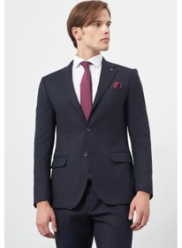Resim İmza Koyu Lacivert Armürlü Mono Yaka Tam Astar Esnek 6 Drop Slim Fit Classic Takım Elbise 1001245175 Koyu Lacivert 