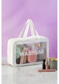 Resim Porsima 3142-1 Şeffaf - Beyaz Seyahat Ve Makyaj Çantası Su Geçirmez Organizer Washbag 20x30cm 