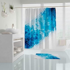 Resim Mavi kareli banyo perdesi 180x200 cm - tek kanat duş perdesi - polyester kumaş duş perdesi 