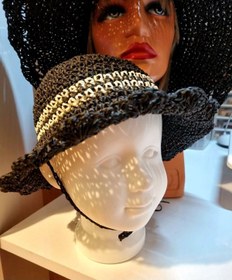 Resim Zuviel Deco Handmade Siyah hasır bağlamalı çocuk şapkası,bebek şapkası, plaj şapkası 