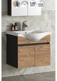 Resim Yıldız 55 Cm Antrasit Gri Mat-Atlantik Çam Mdf Seramik Lavabolu Asma Banyo Alt Dolabı Antrasit - Atlantik Çam 