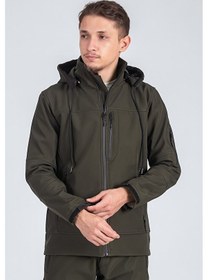 Resim Vatan Tekstil Suya Dayanıklı Slim Fit Softshell Kapüşonlu Erkek Mont Haki 