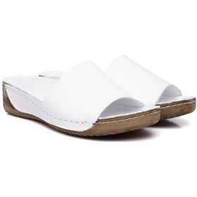 Resim Gönderi R Kadın Beyaz Dolgu Taban Hakiki Deri Terlik Dyza69842285 Bej - Beyaz - Kırmızı 