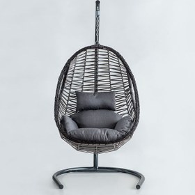 Resim Cosmo Modern Metal Ayaklı Salıncak - Gri Rattan Dark Kumaş 