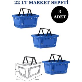 Resim 3 adet 22Litre Market ve Alışveriş Sepeti, Saplı Market Sepeti M 