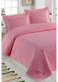 Resim Örtüm Sarmaşık Çift Kişilik Düz Renk Yatak Örtüsü Takımı - Pembe 