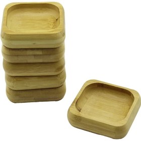 Resim Nemere 6 Adet 9X9CM Kare Ahşap Bambu Çerezlik - Lokumluk Kase Derinlik: 1.8cm (4887) 