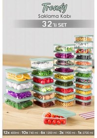 Resim 32'li Dikdörtgen Erzak Saklama Kabı Seti - Mikrodalgaya Uygun Düzenleyici Organizer Erzak Kabı Yeşil Yeşil 