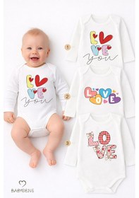 Resim Babyden's Love Temalı 3 Lü Bebek Body Seti %100 Pamuk Uzun Kollu Çıtçıtlı Bebek Zıbını Unisex Beyaz 