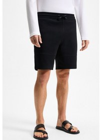Resim Grimelange KONSA Erkek Beli Lastikli Kordonlu Yanları Fermuarlı Cepli Relaxed Fit Siyah Şort & Bermuda 